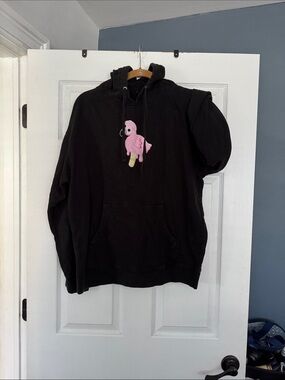 Black Hoodie with Pink Flamingo Graphic size large